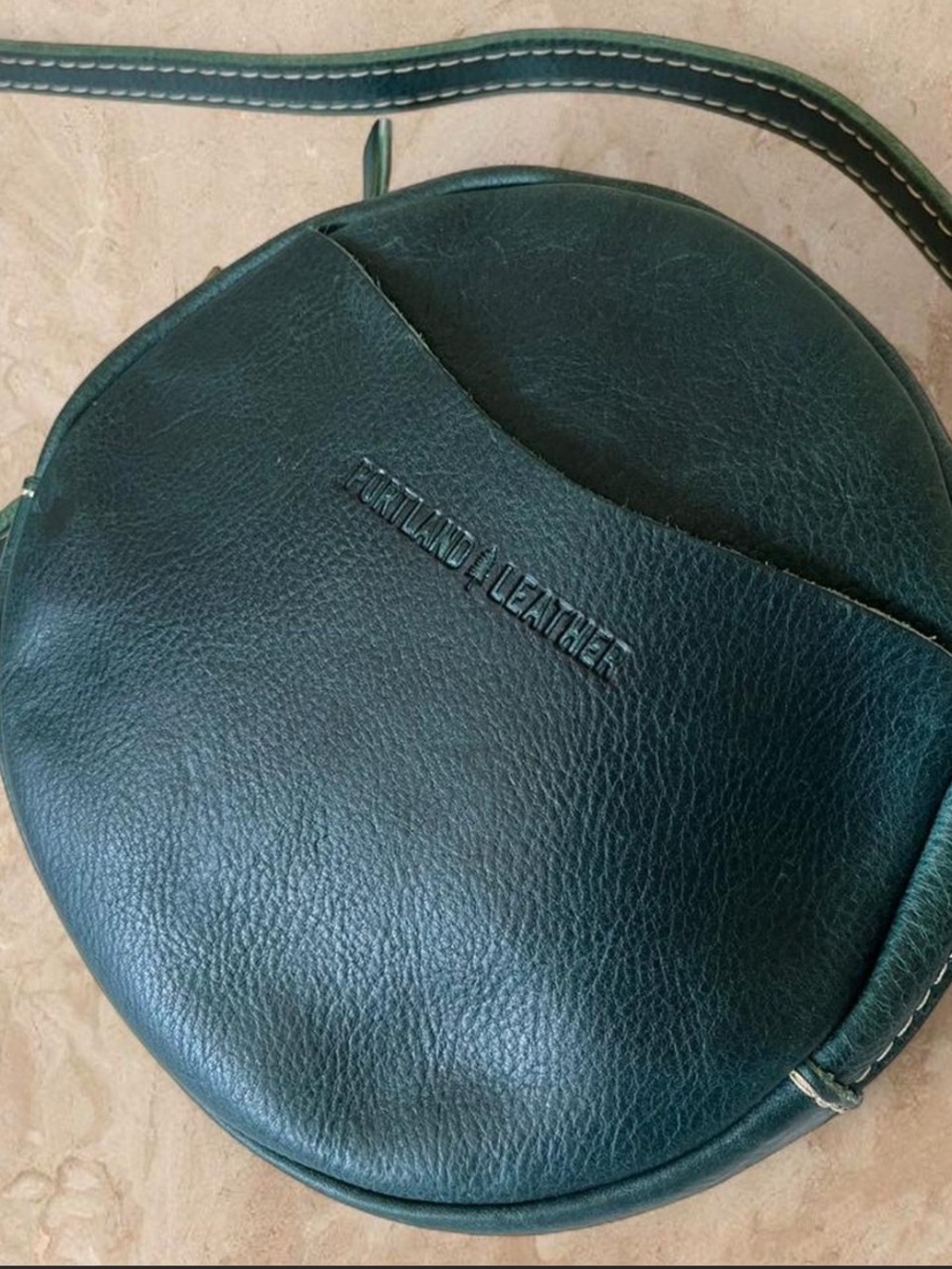 Portland Leather ‘Almost Perfect’ Small Round Crossbody Bag in Lagoon
